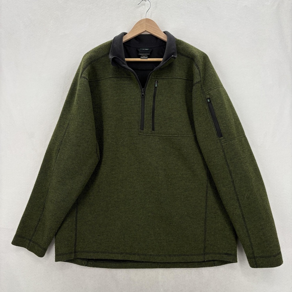 Arborwear Sweater Mens XL Green Wool Blend 1/4 Zip Mock Neck Workwear Pullover